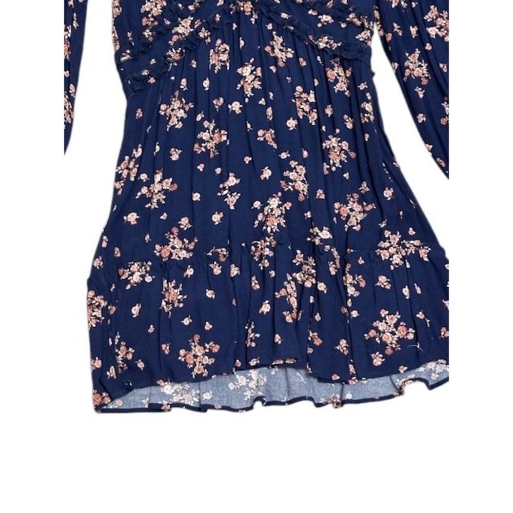 NWT ALTAR'D State Pyper Navy Floral Ruffle V Neck Long Sleeve Mini Dress Medium - Picture 6 of 15